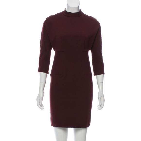 3.1 Phillip Lim Size 2 Funnel Neck Ponte Corded Dress Mini Structured Burgundy - Picture 2 of 7